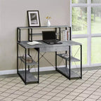 TUYOHW Bureau d'ordinateur de bureau avec rangement, tiroir, 8 compartiments, piètement luge en métal, plateau en bois, bureau d'écriture pour bureau à domicile