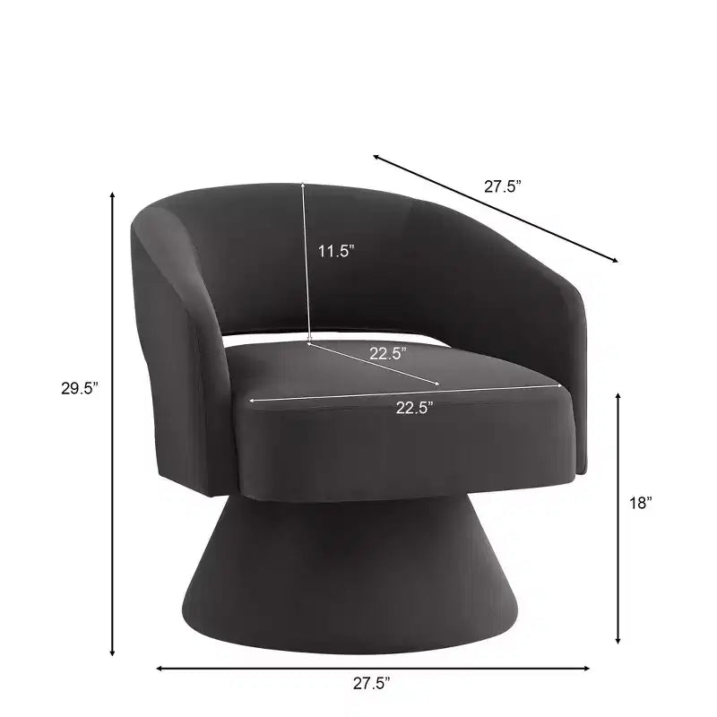 TUYOHW Fauteuil d'appoint pivotant moderne avec revêtement en velours, chaise ronde en forme de tonneau avec dossier ouvert et accoudoirs, chaise confortable pour chambre, salon