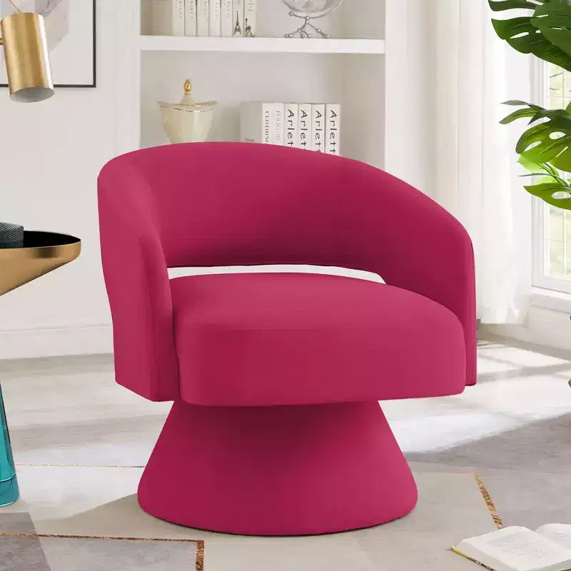 TUYOHW Fauteuil d'appoint pivotant moderne avec revêtement en velours, chaise ronde en forme de tonneau avec dossier ouvert et accoudoirs, chaise confortable pour chambre, salon