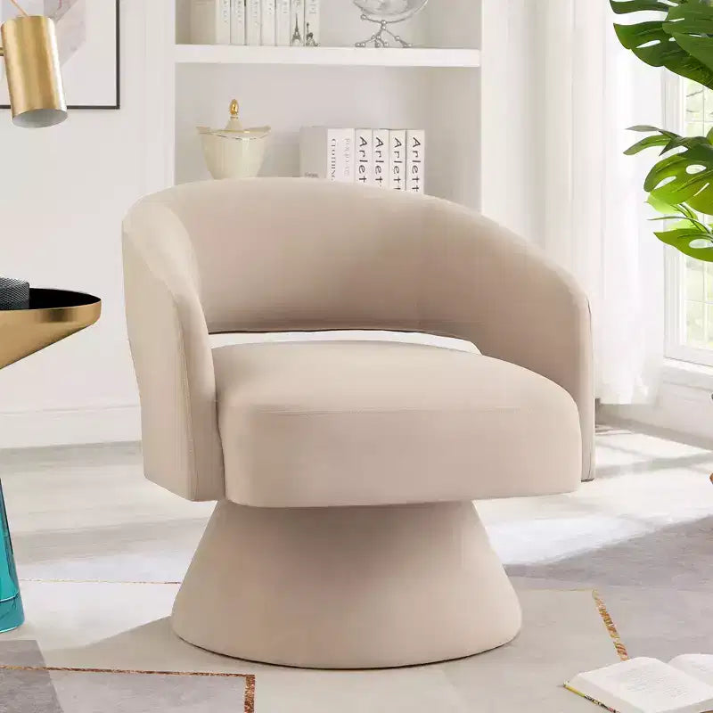 TUYOHW Fauteuil d'appoint pivotant moderne avec revêtement en velours, chaise ronde en forme de tonneau avec dossier ouvert et accoudoirs, chaise confortable pour chambre, salon