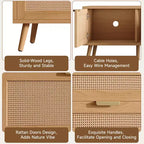 Meuble TV 178 cm, console média moderne avec portes en rotin, convient aux téléviseurs jusqu'à 80 pouces, rangement, 2 tiroirs, trous passe-câbles, meuble TV de salon