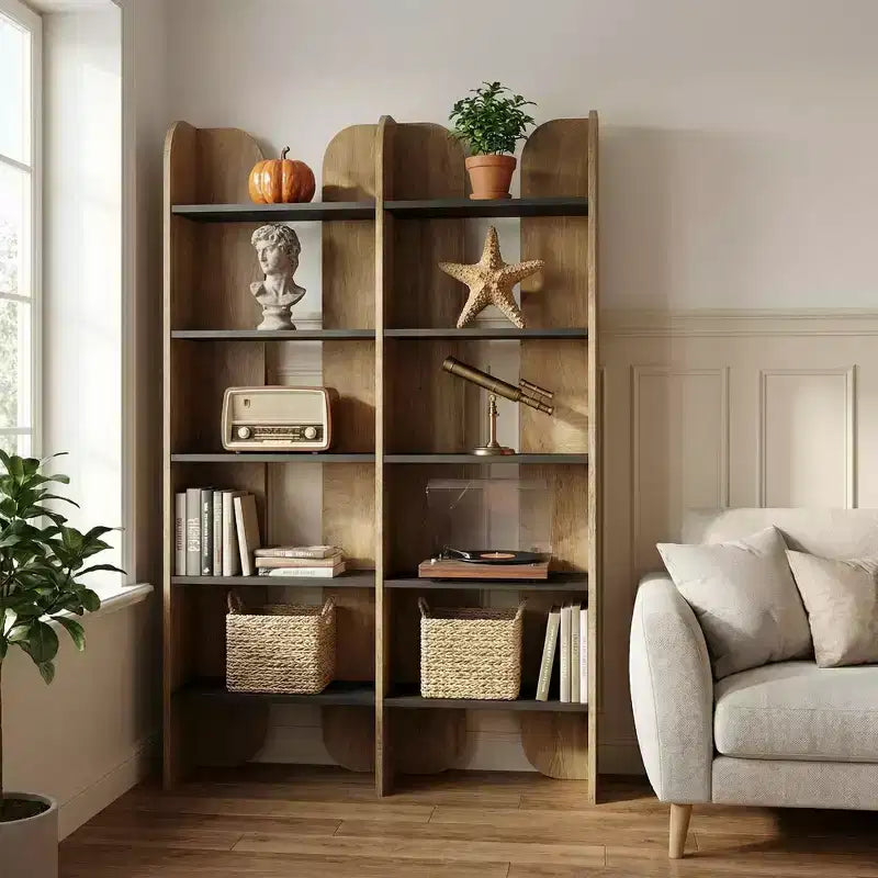 MAYEERTY Étagère de style ferme à 5 niveaux, bibliothèque à double largeur de 180 cm de hauteur avec rangement ouvert