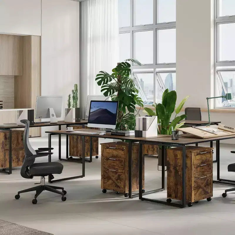 Acekool Caisson de bureau mobile 3 tiroirs avec serrure, meuble de classement sous bureau, organisateur de rangement en bois