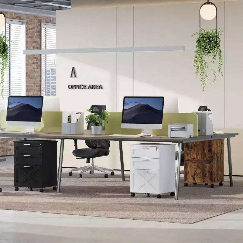 Acekool Caisson de bureau mobile 3 tiroirs avec serrure, meuble de classement sous bureau, organisateur de rangement en bois
