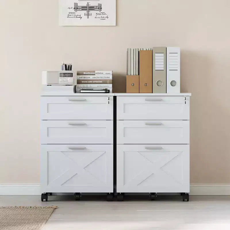 Acekool Caisson de bureau mobile 3 tiroirs avec serrure, meuble de classement sous bureau, organisateur de rangement en bois
