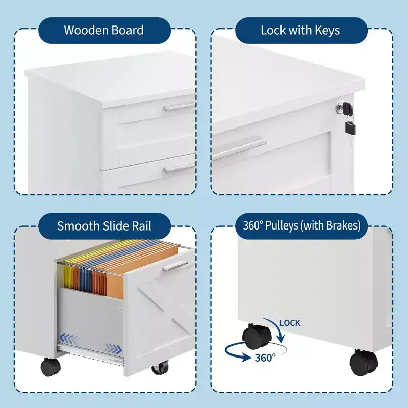 Acekool Caisson de bureau mobile 3 tiroirs avec serrure, meuble de classement sous bureau, organisateur de rangement en bois