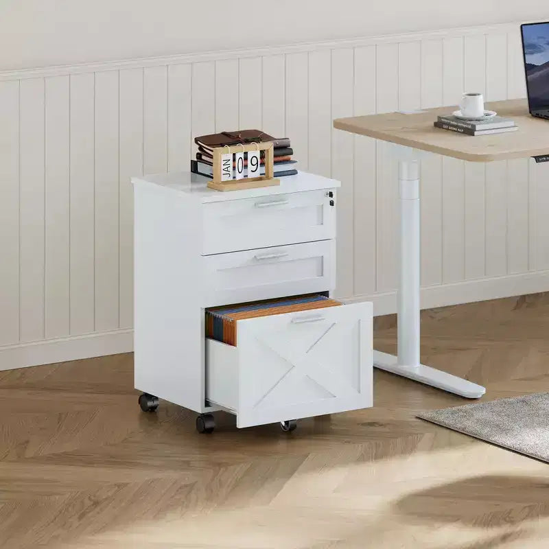 Acekool Caisson de bureau mobile 3 tiroirs avec serrure, meuble de classement sous bureau, organisateur de rangement en bois