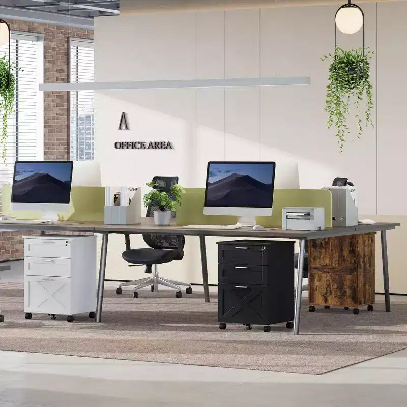Acekool Caisson de bureau mobile 3 tiroirs avec serrure, meuble de classement sous bureau, organisateur de rangement en bois