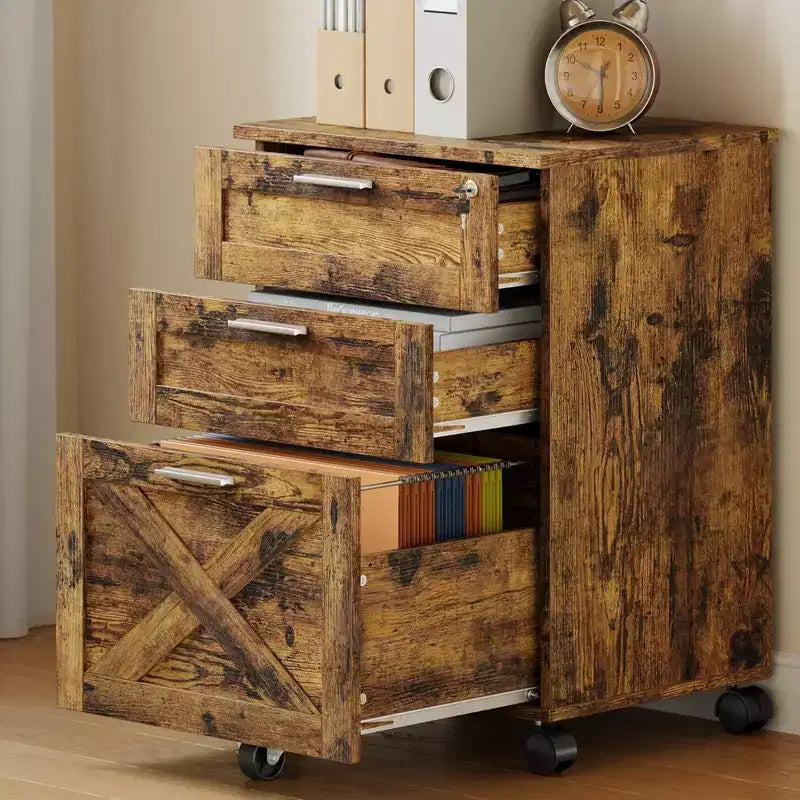 Acekool Caisson de bureau mobile 3 tiroirs avec serrure, meuble de classement sous bureau, organisateur de rangement en bois