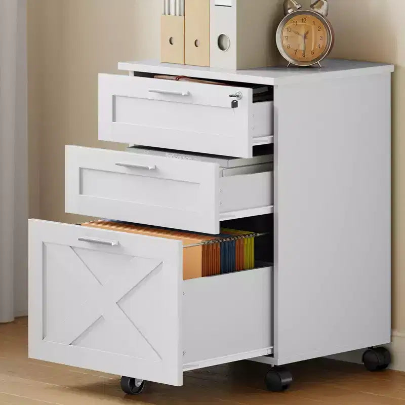 Acekool Caisson de bureau mobile 3 tiroirs avec serrure, meuble de classement sous bureau, organisateur de rangement en bois