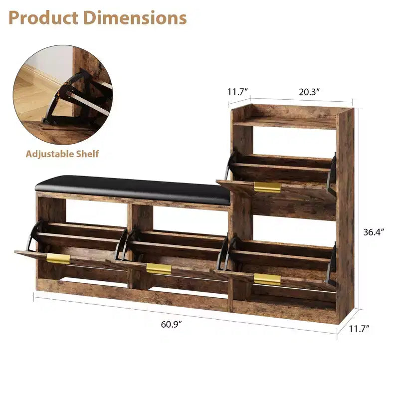 Meuble à chaussures de ferme avec banc et 4 tiroirs basculants, Armoire à chaussures avec banc et coussin confortable, Organisateur de chaussures d'entrée avec rangement