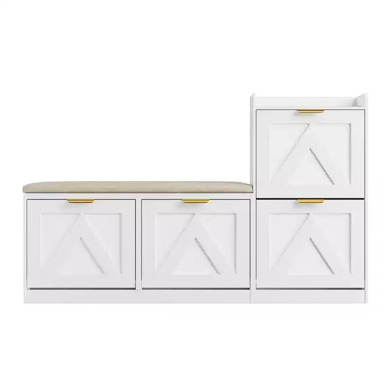 Meuble à chaussures de ferme avec banc et 4 tiroirs basculants, Armoire à chaussures avec banc et coussin confortable, Organisateur de chaussures d'entrée avec rangement