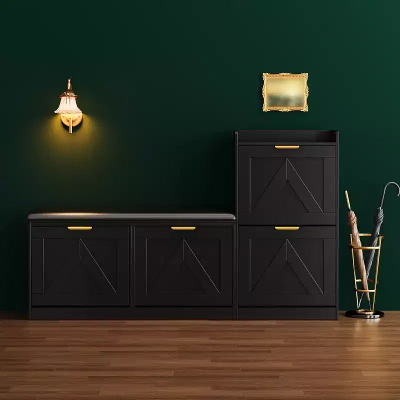 Meuble à chaussures de ferme avec banc et 4 tiroirs basculants, Armoire à chaussures avec banc et coussin confortable, Organisateur de chaussures d'entrée avec rangement