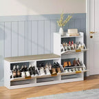 Meuble à chaussures de ferme avec banc et 4 tiroirs basculants, Armoire à chaussures avec banc et coussin confortable, Organisateur de chaussures d'entrée avec rangement