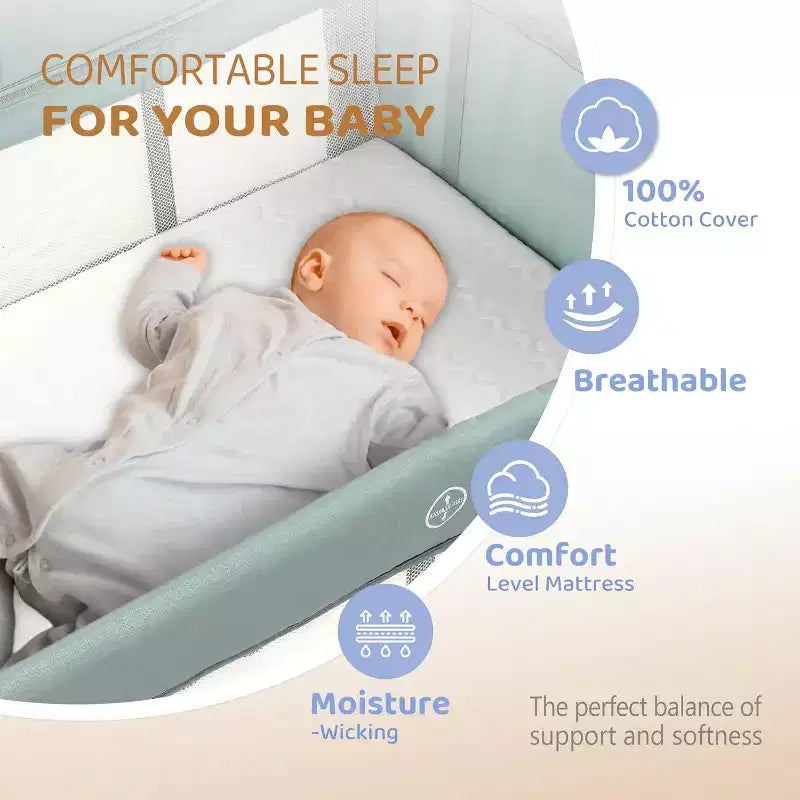 JOYMOR Lit bébé cododo 3 en 1, Cododo avec matelas et drap, Convertible en berceau, Parc, Lit bébé de voyage pliable