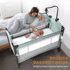 JOYMOR Lit bébé cododo 3 en 1, Cododo avec matelas et drap, Convertible en berceau, Parc, Lit bébé de voyage pliable