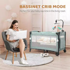 JOYMOR Lit bébé cododo 3 en 1, Cododo avec matelas et drap, Convertible en berceau, Parc, Lit bébé de voyage pliable