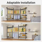 Portant mural Timate F3 Plus, portant à vêtements industriel avec tuyau, portant à vêtements robuste avec étagères et tringles extensibles
