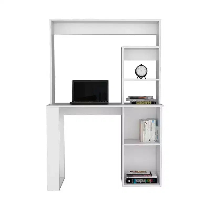 TUYOHW 38.8 Bureau d'ordinateur, bureau avec huche et 5 étagères de rangement, grand plateau de travail, poste de travail moderne pour ordinateur portable, bureau, chambre à coucher, étude