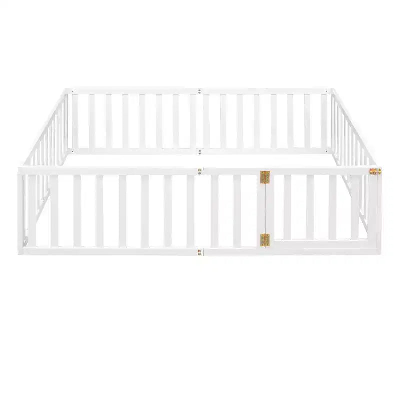 Cadre de lit en bois pleine grandeur Luxystar avec clôture et porte