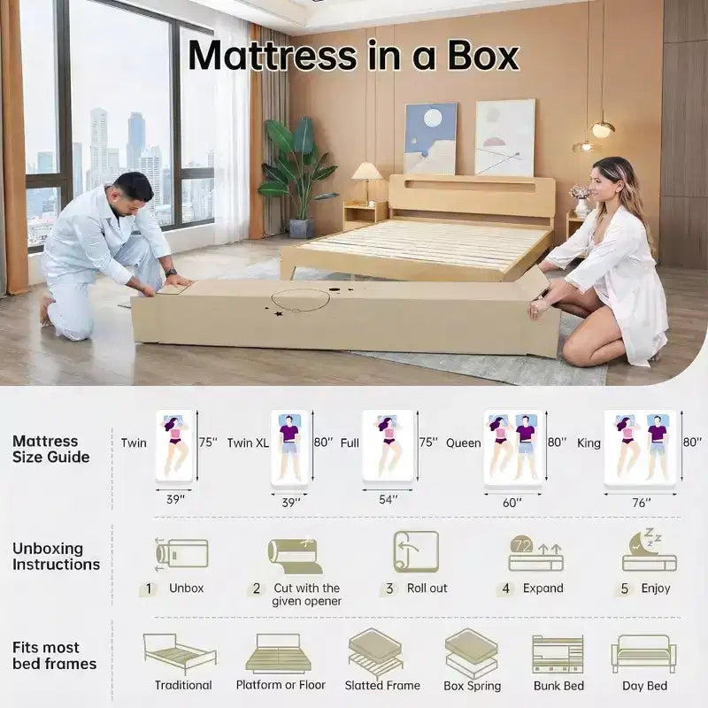 EHMKNP Matelas de 8 pouces pour lit simple/double XL/grand lit/très grand lit pour adultes et adolescents, matelas rafraîchissant en mousse à mémoire de forme, housse amovible et lavable, fermeté moyenne
