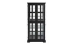 VIYET 69 Antique Curio Bookshelf - Black MDF+Glass, 4 Doors, Adjustable Shelves, E26 Bulb