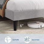 Cadre de lit double avec station de charge USB, cadre de lit plateforme rembourré en velours côtelé avec tête de lit de rangement réglable, support à lattes en bois