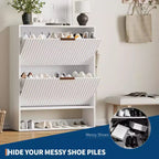 Meuble à chaussures fin et cannelé avec 2 tiroirs basculants et étagère inférieure, organiseur de rangement caché pour entrée, couloir et placard - Étagère à chaussures autoportante