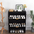 Meuble à chaussures fin et cannelé avec 2 tiroirs basculants et étagère inférieure, organiseur de rangement caché pour entrée, couloir et placard - Étagère à chaussures autoportante