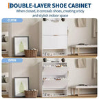 Meuble à chaussures fin et cannelé avec 2 tiroirs basculants et étagère inférieure, organiseur de rangement caché pour entrée, couloir et placard - Étagère à chaussures autoportante