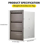 Tiroirs de cuisine extérieure, tiroirs triples encastrables en acier inoxydable de 35,56 cm L x 60,96 cm H x 45,72 cm P, tiroirs de barbecue pour îlot de cuisine extérieure