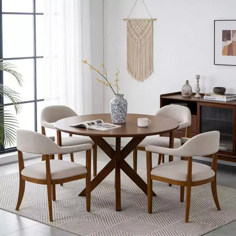 Christopher Knight Home Seokjin Chaises de salle à manger modernes rembourrées en bois d'hévéa avec accoudoirs (lot de 4)