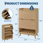 Meuble à chaussures, organiseur d'entrée, armoire cannelée de 122 cm de haut avec 2 tiroirs basculants, étagère ouverte, profil incurvé