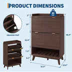 Meuble à chaussures, organiseur d'entrée, armoire cannelée de 122 cm de haut avec 2 tiroirs basculants, étagère ouverte, profil incurvé