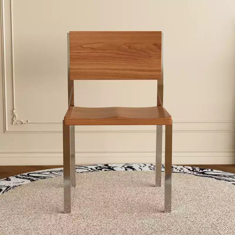 Chaise de salle à manger moderne minimaliste Luck Live (lot de 2) - Piétement en acier inoxydable et assise en bois massif