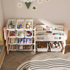 Organisateur de rangement de jouets pour enfants VIYET 34, unité en polyéthylène rose avec étagère à livres à 2 niveaux et 12 bacs de rangement (organisateur pour salle de jeux/chambre/salle de classe)