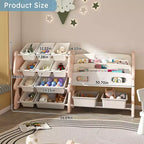 Organisateur de rangement de jouets pour enfants VIYET 34, unité en polyéthylène rose avec étagère à livres à 2 niveaux et 12 bacs de rangement (organisateur pour salle de jeux/chambre/salle de classe)