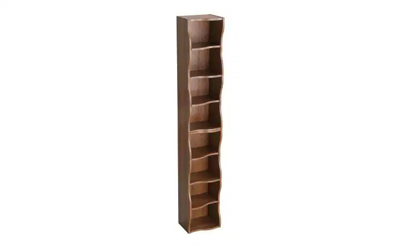 VIYET 718-Étagère ultra-mince réglable, Présentoir en MDF Noyer avec bordure ondulée (Organisateur de bureau amovible)