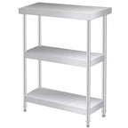 Heavy-Duty 3-Tier Stainless Steel Utility Table, Rust-Resistant Outdoor & Indoor Workbench with Storage Shelves for Kitchen or Patio, 14x24x34 Inch