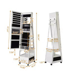 Armoire à bijoux pivotante à 360° avec serrure et éclairage LED, miroir pleine longueur avec interface d'écran, 3 étagères et tiroir, organisateur de rangement blanc