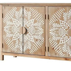 HomeRoots Armoire décorative florale sculptée en bois marron et blanc de 60 avec quatre portes