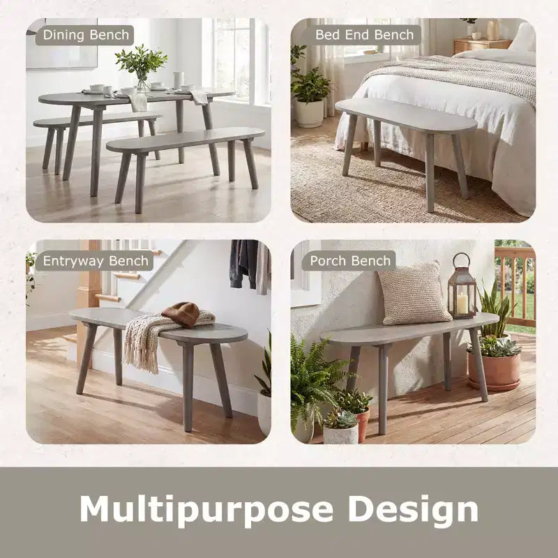 Banc de salle à manger Costway 43'' en bois massif de style ferme, lot de 2 avec pieds en bois d'hévéa pour la cuisine