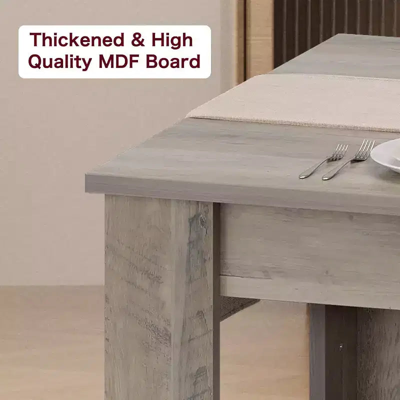 71 Grande table à manger pour 6-8 personnes, Grande table de cuisine rectangulaire de style rustique, Bois, Cadre épais et pieds triangulaires robustes, Base à lattes de bois