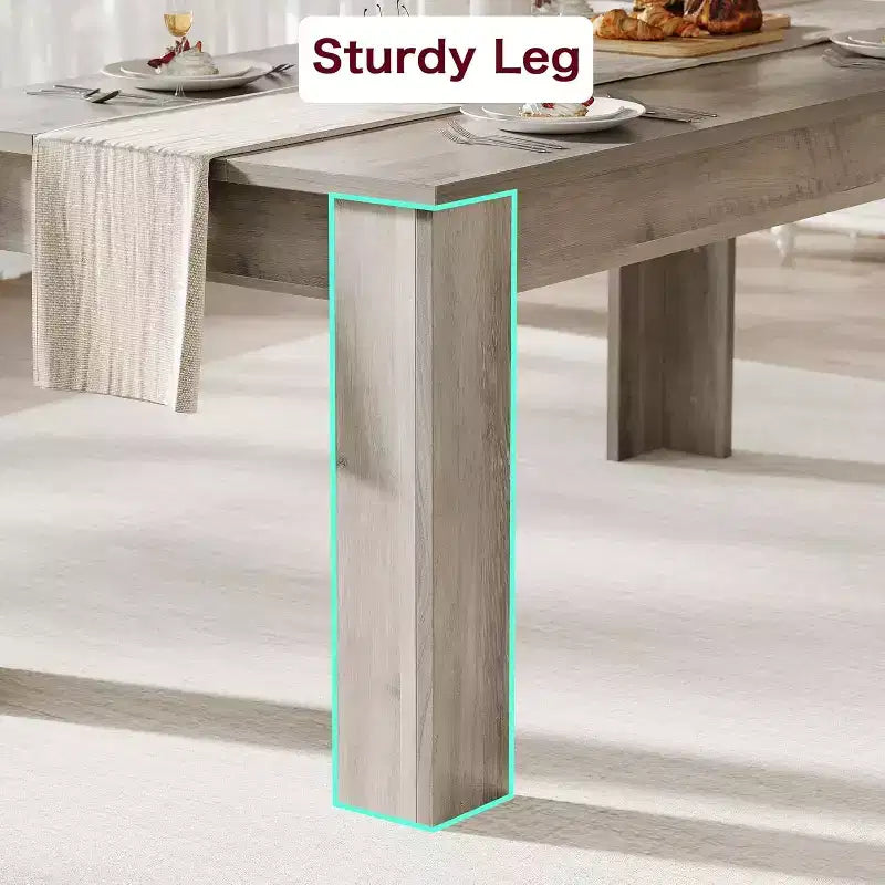 71 Grande table à manger pour 6-8 personnes, Grande table de cuisine rectangulaire de style rustique, Bois, Cadre épais et pieds triangulaires robustes, Base à lattes de bois