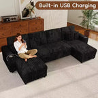 Canapé convertible d'angle MooxvMoo 122 avec rangement, table d'appoint, ports USB et porte-gobelets Jet, avec lit gigogne et dossier réglable