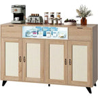 Buffet de rangement avec 2 tiroirs et portes, éclairage intégré et prise de courant, meuble de rangement d'appoint, table de bar à café, pour cuisine, salle à manger