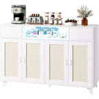 Buffet de rangement avec 2 tiroirs et portes, éclairage intégré et prise de courant, meuble de rangement d'appoint, table de bar à café, pour cuisine, salle à manger