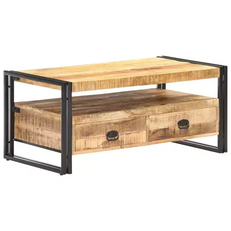 vidaXL Table Basse Marron et Noir Bois d'Acacia Massif, Acier Laqué
