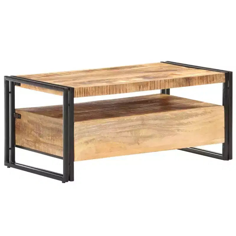 vidaXL Table Basse Marron et Noir Bois d'Acacia Massif, Acier Laqué