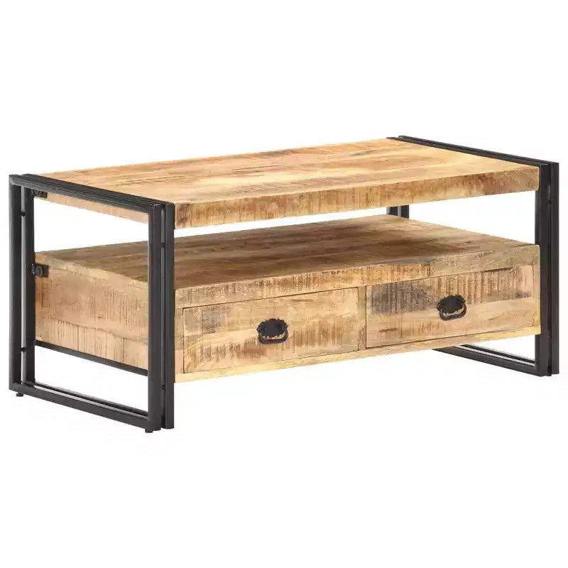 vidaXL Table Basse Marron et Noir Bois d'Acacia Massif, Acier Laqué